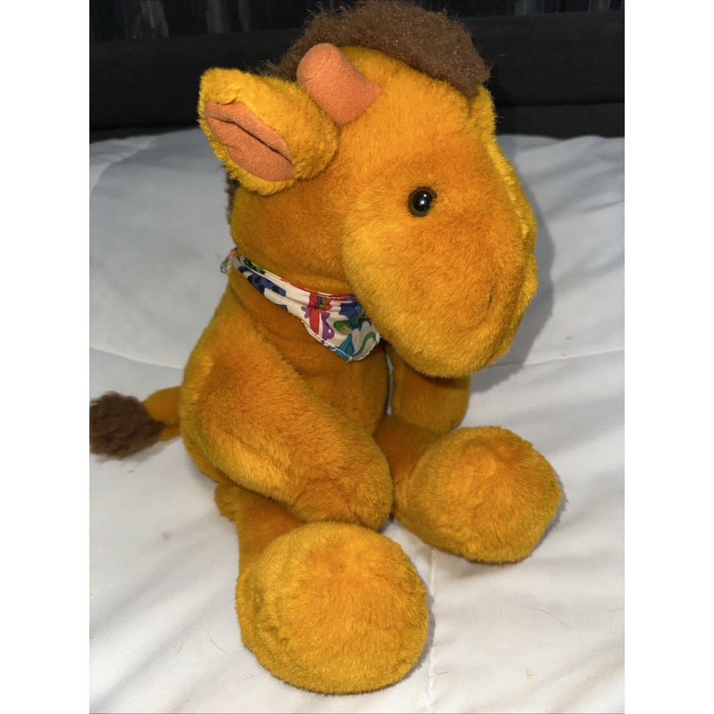 Vtg Orange Camel Plush STUFFED ANIMAL Brown Bandana 19"  garanimals